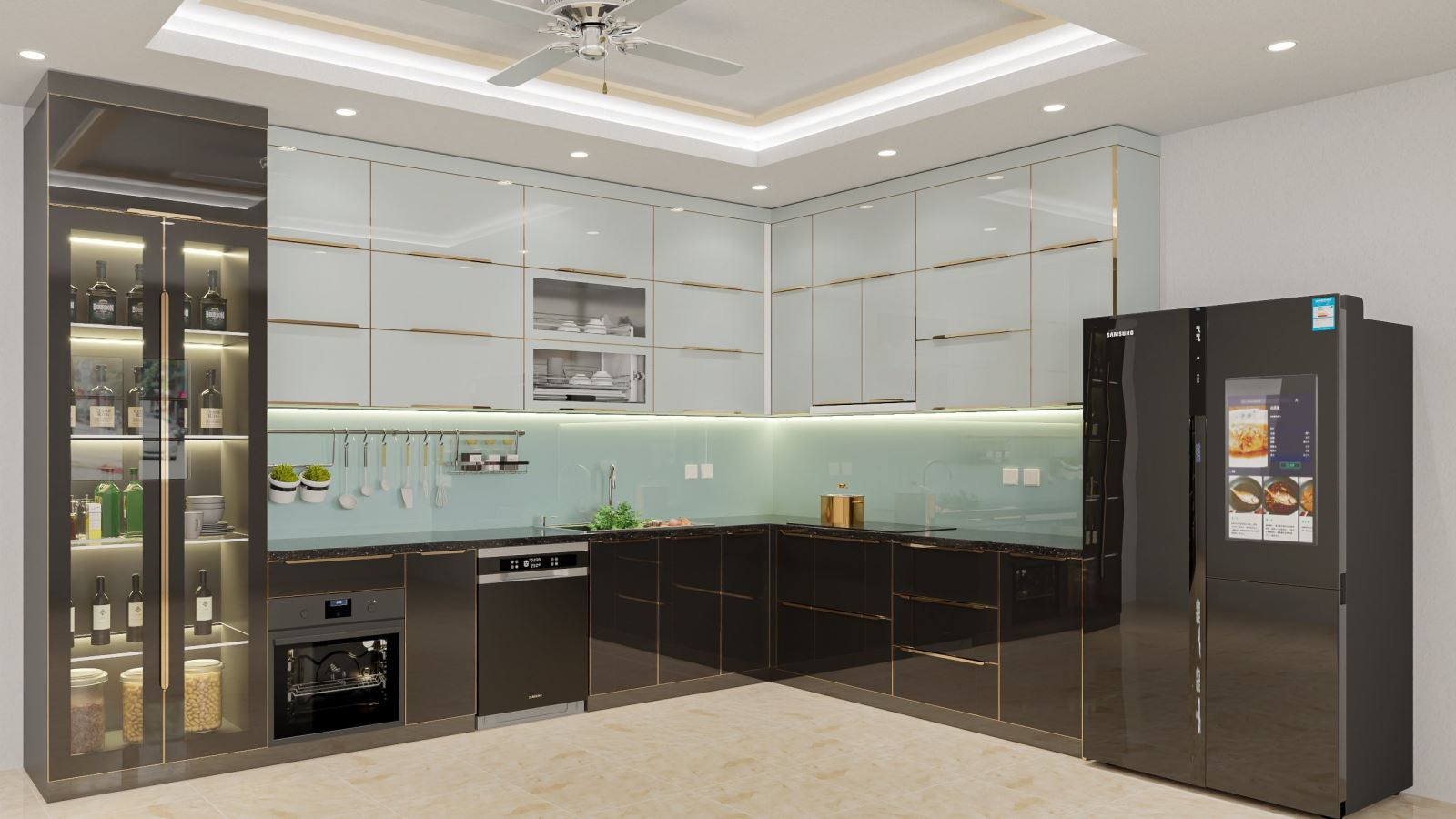 Tủ bếp inox 304 cánh kính CK35